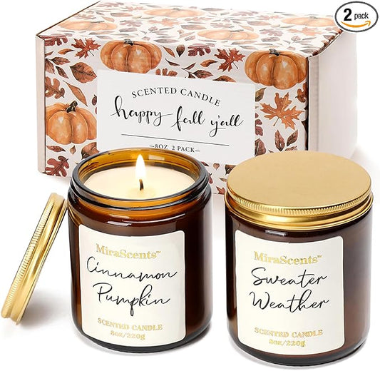 Fall Scented Candle Set, 2 Pack Fall Pumpkin Candles, Autumn Soy Candle Set, Fall Candle Gifts, Autumn Candle for Home Scented, Fall Scents of Cinnamon Pumpkin, Sweater Weather