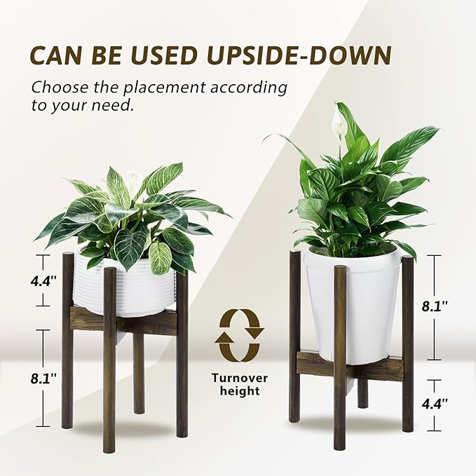 Adjustable Plant Stand Indoor, Bamboo Plant Holder 8 to 17 Inches, Small Tall Planter Stand for Indoor Plants, Single Floor Plant Stand for Living Room Balcony Bedroom, Tea Brown