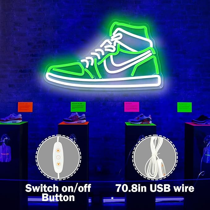 Sneaker Neon Sign Sports Shoe Neon Signs for Wall Dimmable LED Boys Neon Lights for Bedroom Man Cave Party Neon Bar Sign Shoes Light up Signs Wall Decor (Green)