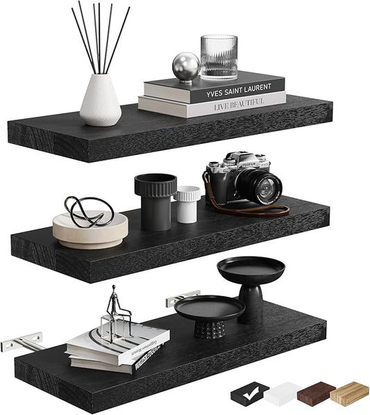 3 Packs Floating Shelves for Wall Storage Minimalist Modern Scandinavian Hogar Living Room Office Plant Decorative Projector Trinket Trophy Gaming Tv Projector Book Home Decor Bookshelf Shelf Black
