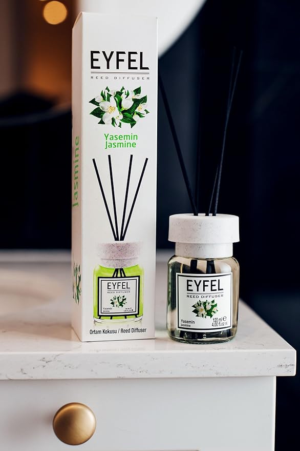 EYFEL Reed Diffusers for Home – Jasmine Reed Diffuser Set 4.05 fl oz Oil Diffuser Sticks, Bathroom Diffuser, Home Fragrances, Scented Sticks, Home Décor