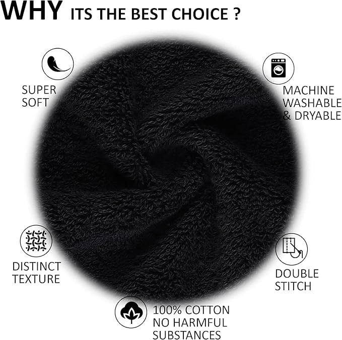 Quick-Dry, Soft & High Absorbent Hand Towels 16"x29" Cotton Turkish Hand Towel Set of 4 | Daily Use 100% Cotton Towels for Bathroom, Gym & More | Bathroom Hand Towels (4 Pcs, Black)