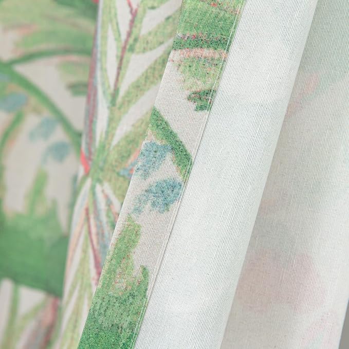 Leeva Green and Pink Hues Print Window Curtains, Leaves Flower Farmhouse Garden Style 84 Inch Long Semi-Blackout Curtain and Drapes for Living Room Guest Room Bedroom, 2 Panels