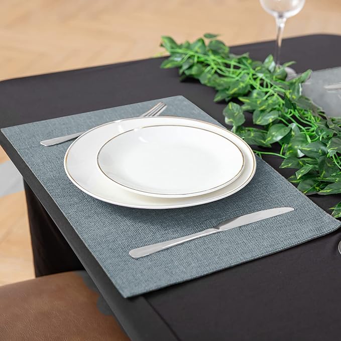Linen Placemats Set of 8, Machine Washable, Heat Resistant, Wrinkle Free, Thick Polyester Kitchen Place Mats for Dining Table (Light Gray)