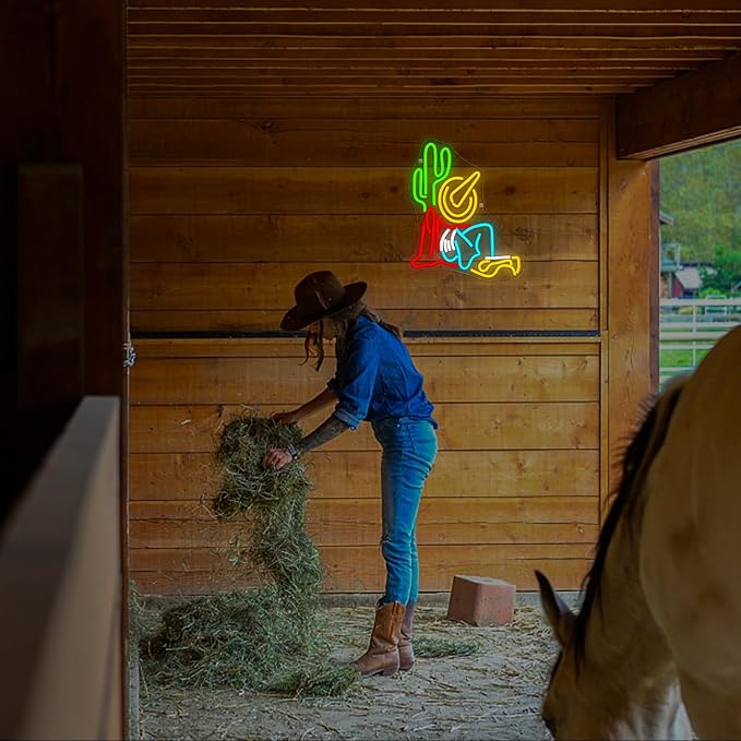Cowboy Cactus Neon Sign Cowboy Hat Neon Signs for Wall Decor Western Wall Art USB Light Up Sign Dimmable LED Sign For Man Cave,Bar,Party,Bedroom,Home Wall,Gifts for Teens Kids Women Men