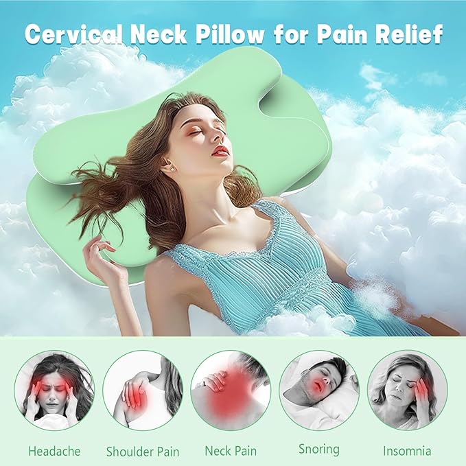 Cervical Pillow for Neck Pain Relief, Ergonomic Pillow for Side Sleeping, Orthopedic Pillow for Back & Stomach Sleepers, Cooling Memory Foam Neck Pillows for Shoulder Pain Perfect for Deep Sleep