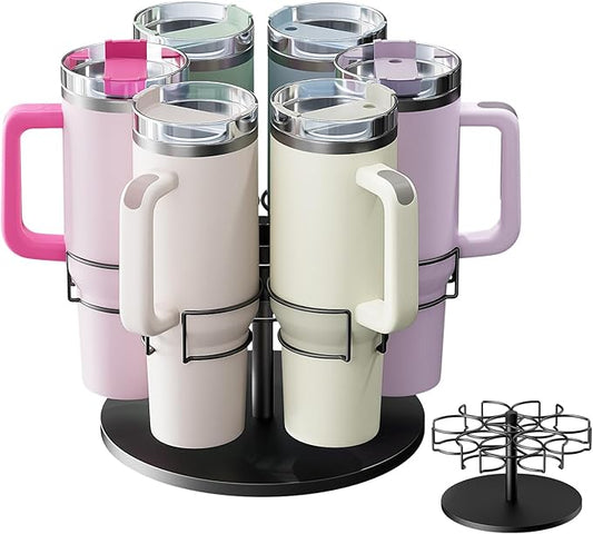 Water Bottle Organizer for Stanley 40 oz, Rotating Stanley Cup Organizer Holder, Tumbler Organizer Holder, Stanley Cup Accessories, Easy to Install, Black（Patented Product）