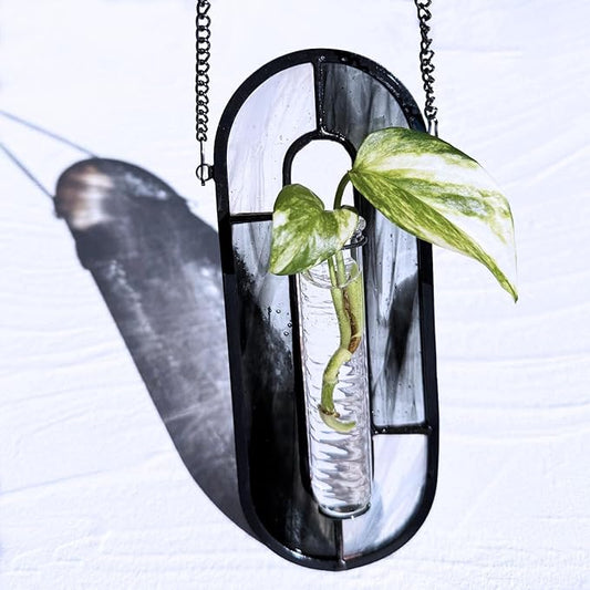 LITMIND Stained Glass Propagation Station - Handcrafted Translucent Suncatcher Planter with 2 Tubes, Hanging Hydroponic Décor for Windows & Garden