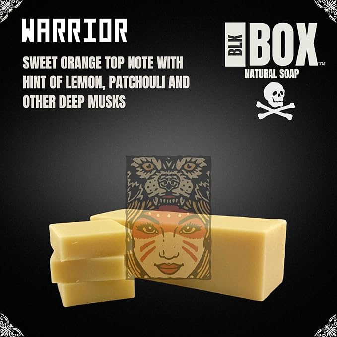 Black Box USA MADE 5oz Men's Natural Bar Soap Made from Moisturizing Natural Oils - Handmade Cold Process Soap No Harsh Chemicals - Citrus, Floral & Deep Musks (WARRIOR)