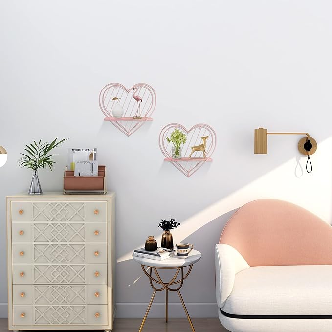 Afuly Floating Shelves for Wall, Cute Heart Wall Shelf Pink Funky Organizer Small Hanging Trinket Storage Aesthetic Room Decor for Bedroom Bathroom Hallway Entryway Vanity, Rose Gold