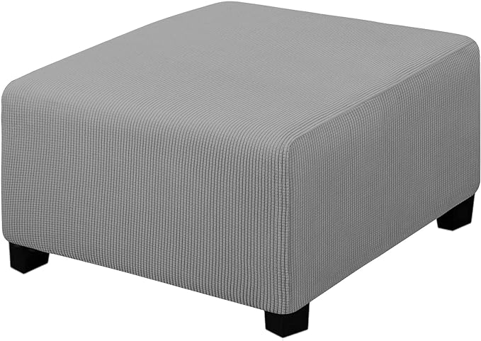 Easy-Going Stretch Square Ottoman Cover Folding Storage Stool Furniture Protector Soft slipcover with Elastic Bottom (30x30x15inch, Light Grey)