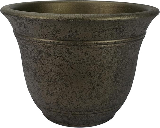 The HC Companies Sierra Round Self-Watering Pot - Lightweight Plastic Planter for Herbs & More - Durable Plant Pots for Indoor Plants & Outdoor Plants (13” Celtic Bronze, Pack of 1)