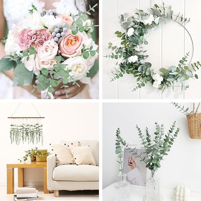 CEWOR 8pcs Eucalyptus Stems Decor 14.1 Inch Artificial Eucalyptus Leaves Fake Greenery Branches for Wedding Centerpiece Flower Floral Arrangement Farmhouse Home Decoration