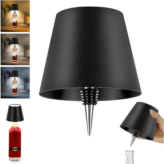 Wireless Bottle Lamp, 2025 New 3 Color Rechargeable Wine Bottle Lights, Bottle Lamp Shade with Touch Dimming for Bedroom, Bar, Restaurants and Outdoor Use (Black)
