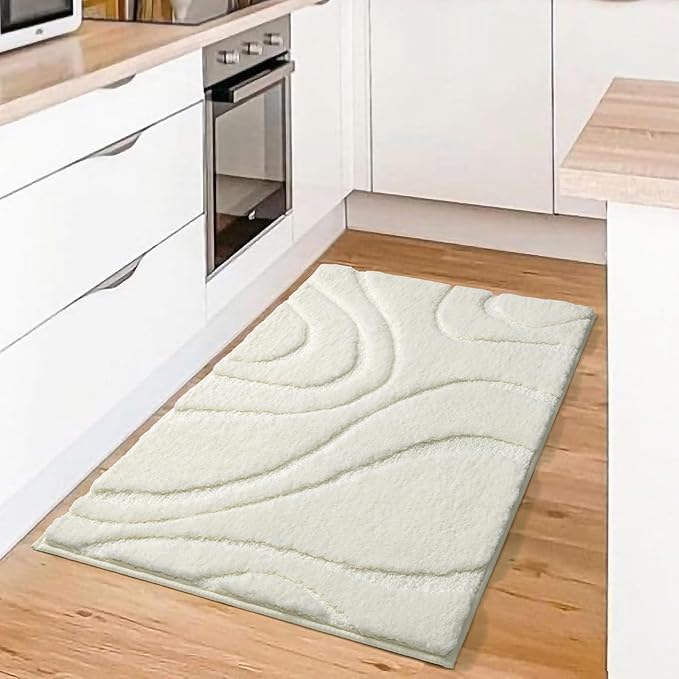 DEXDE Bathroom Rugs Mat,Soft Plush Shaggy Microfiber Bath Runner Rug,Non Slip Bath Mats for Bathroom Floor,Machine Washable Absorbent Carpet for Shower Tub,White 24"x36"