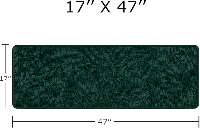 Dark Teal 47 x 17 Bathroom Rugs – Absorbent and Washable Bath Mat, Non-Slip, Thick Soft Chenille Bath Rugs for Bathroom Floor, Shower, Sink