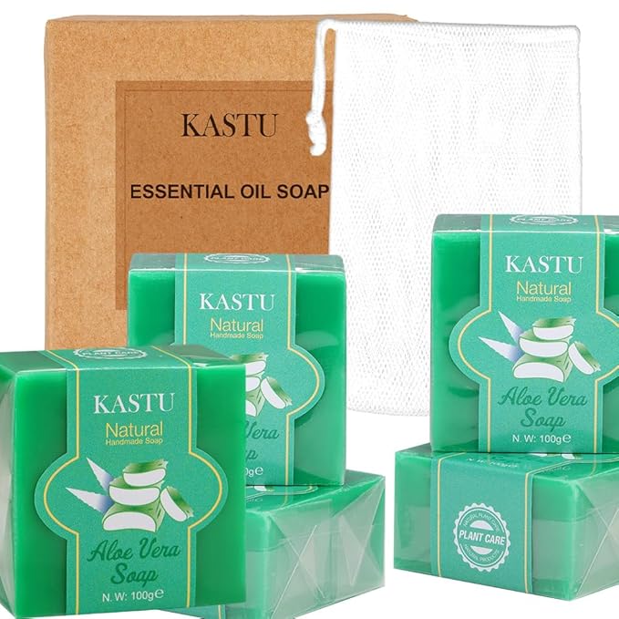 5PCS Aloe Vera Soap Bar for Face & Body,Repair Skin,Moisturizing,Natural Handmade,Hypoallergenic Beauty Bar Sensitive Skin With Gentle Cleanser,Men and Women