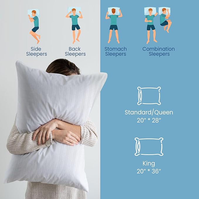 puredown Goose Feather Down Pillows, Bed Pillows for Sleeping with 2 Outer Protectors, Hotel Standard/Queen Pillows Set of 2 (Pack of 2)