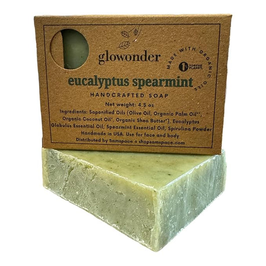 1 Pack -Eucalyptus Spearmint- Handmade Organic Bar Soap for Face and Body - Moisturizing, All-Natural, Cruelty-Free - Botanical Ingredients - Shower, Bath, Hand Soaps, Gifts - 4.5 oz