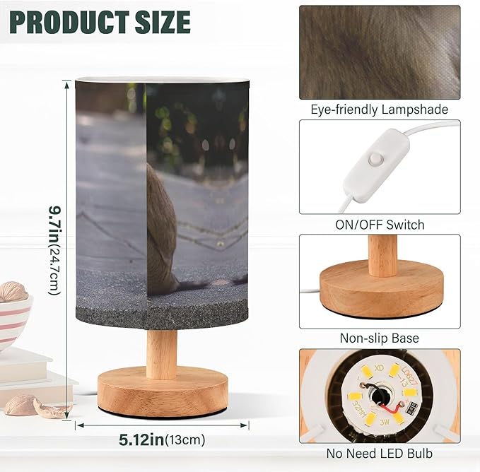 Table Lamp Monkey and Dog Animal Nightstand Lamp with Wood Base Fabric Lamp Shade Bedside Desk Lamp for Living Room Bedroom Kids Room Office