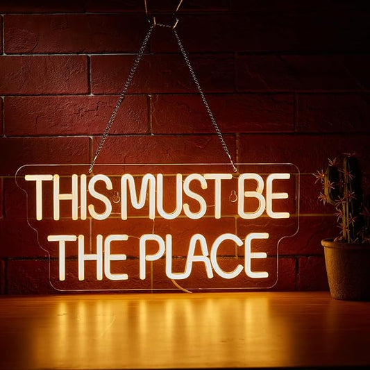 This Must Be The Place Neon Sign for Wall Décor Dimmable LED Neon Light USB Powered Neon Art Signs(Warm White)