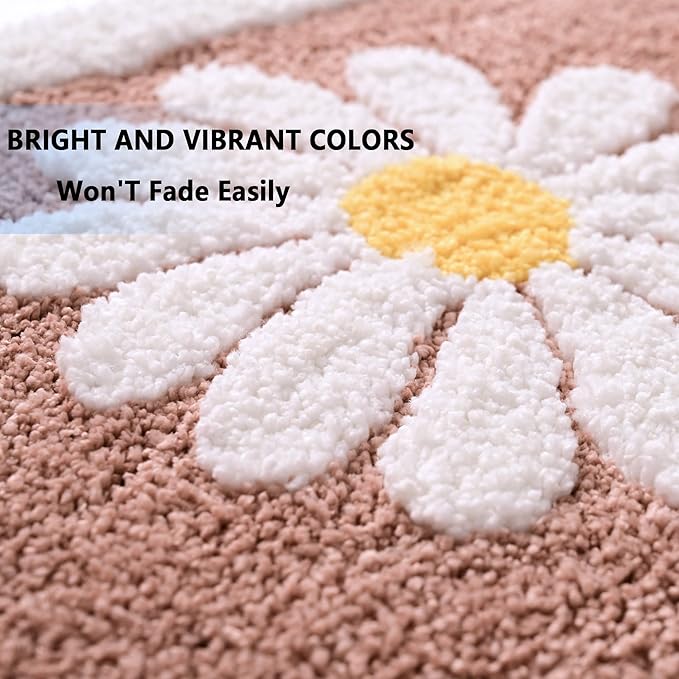 Bathroom Mat, White Flower Bath Rug, Soft Superfine Fiber, Non Slip, Machine Wash, Plush - Brown (20x32)