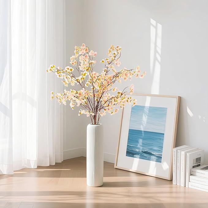 SITUMEIZI Artificial Cherry Blossom Branches Silk 40.58 Inch Faux Cherry Flowers Tall Stems for Home Wedding Bedroom Table Japanese Real Touch Vase Decoration(4Pcs,Champagne)