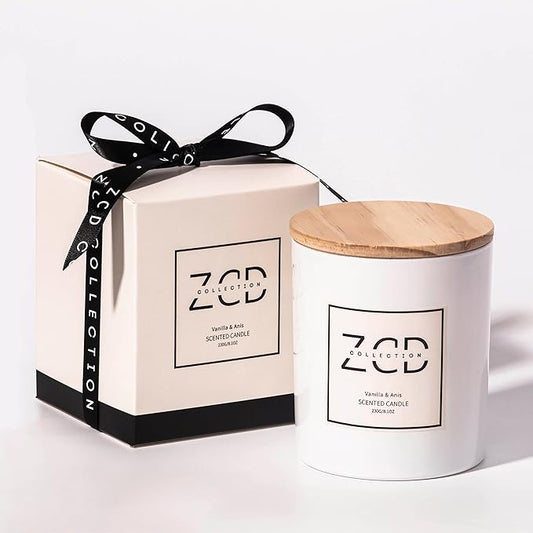 Luxury Scented Natural Soy Candle | Vanilla & Anis | Stress Relief Candle for Bath Spa and Home Aromatherapy | 8.1 oz up to 46 Hour Burn | Strong Scented Fragrance