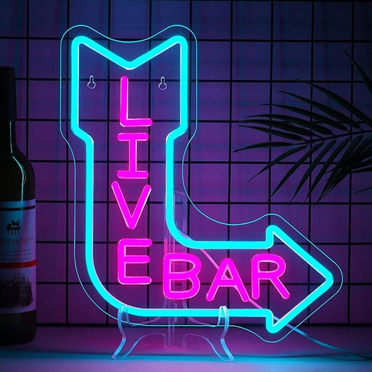 NOSUN LIVE BAR Neon Sign for Wall Decor Man Cave Bar Beer Home Art Neon Light LED Neon Lights Signs with Dimmer for Bedroom Office Hotel Pub Recreation Room Sign