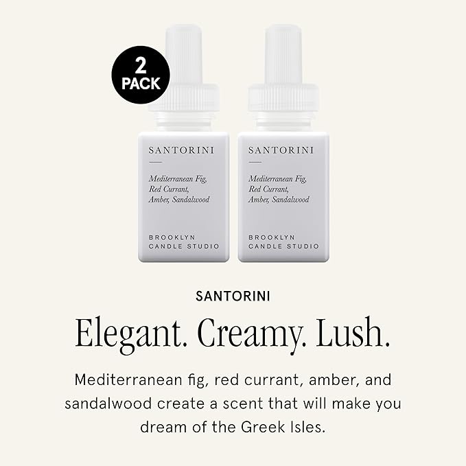 Pura & Brooklyn Candle Studio Home Scent Refill - Smart Home Air Diffuser - Up to 120-Hours of Luxury Fragrance per Vial - Clean & Safe Diffuser Fragrance - 2 Pack, Santorini