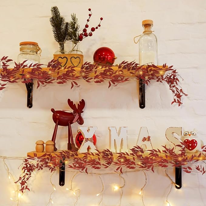 Artificial Hanging Willow Vine Twigs Whit Light 2Pcs 5.7Ft Fake Fall Garland Faux Silk Willow Leaves Ivy Indoor Outdoor Wedding Jungle Birthday Autumn Wreath Thanksgiving Christmas Party Decor