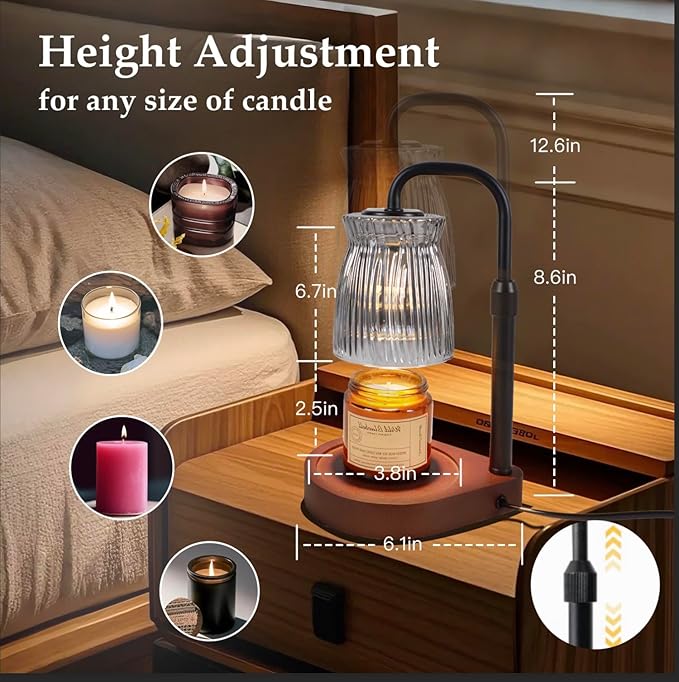 Shering Candle Warmer Lamp with Timer Dimmable, Adjustable Height Candle Warmer Light with Gift Box, Birthday Gifts for Women Friend, House Warming Gift Home Decor, Wax Warmer Lamp with 2 Bulbs