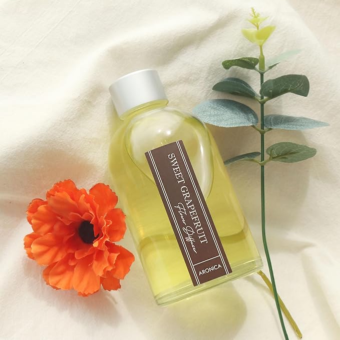 Aronica Grapefruit Reed Diffuser, Room Scent Diffuser with Red Flower, Difusor De Varillas, Aesthetic Room Decor, Apartment House Bathroom Essentials, Air Fresheners for Home Long Lasting