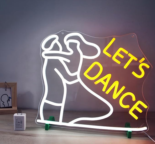Let's Dance Neon Sign for Wedding, Birthday, Bedroom Wall Decor, Happy Hour, Good Vibes - Dimmable LED Light Strip, 5V Charger, User Manual