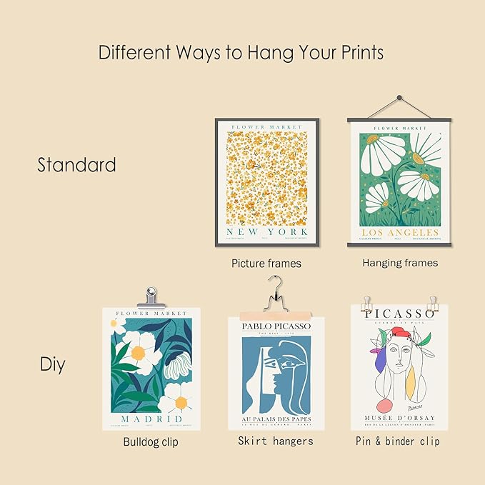 Eclectic Gallery Wall Art Set of 9, Abstract Matisse Poster Flower Market Prints, Minimalist Wall Decor Canvas Paintings, Trendy Aesthetic Room Decor for Bathroom, Bedroom, Living Room, Office(8"x10")