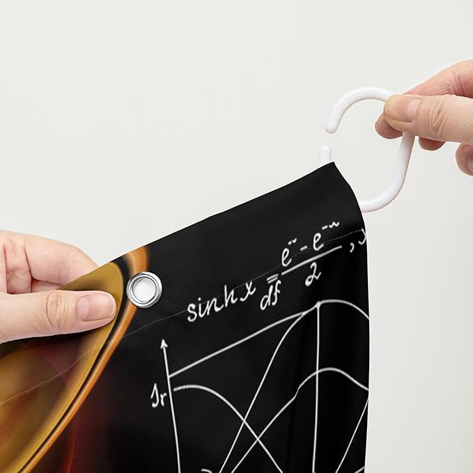 AILONEN Solar System Shower Curtain,Math Galaxy Planet Bath Curtain for Bathroom Decor,Polyester Waterproof with 12 Plastic Hooks 72" W*84" H