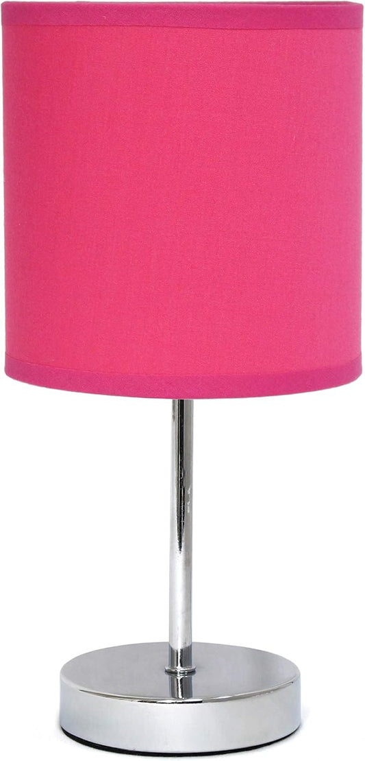 Simple Designs LT2007-HPK Chrome Mini Basic Table Lamp with Fabric Shade, Hot Pink