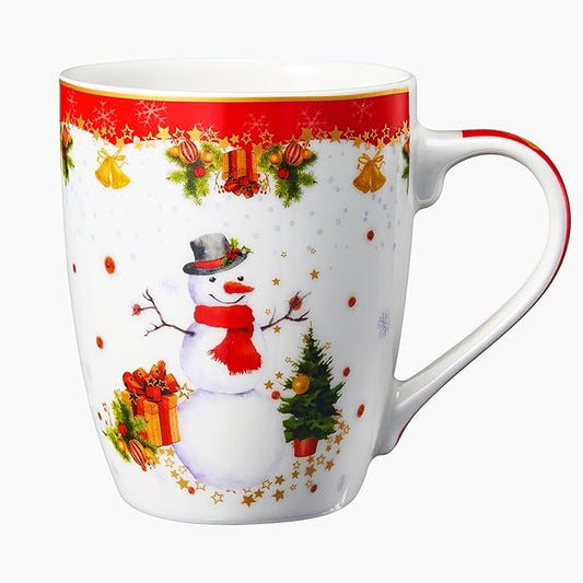 Winter Mug - Ceramic Microwave & Dishwasher Safe - 11.5oz Winter Mugs for Coffee, Hot Chocolate, Eggnog - Winter Theme - Tree, Sleigh Design - Red & Green Great Gift!