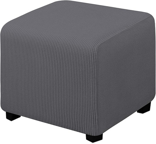 Easy-Going Stretch Square Ottoman Cover Folding Storage Stool Furniture Protector Soft Rectangle Slipcover with Elastic Bottom (15x15x15inch, Grey), X-Small