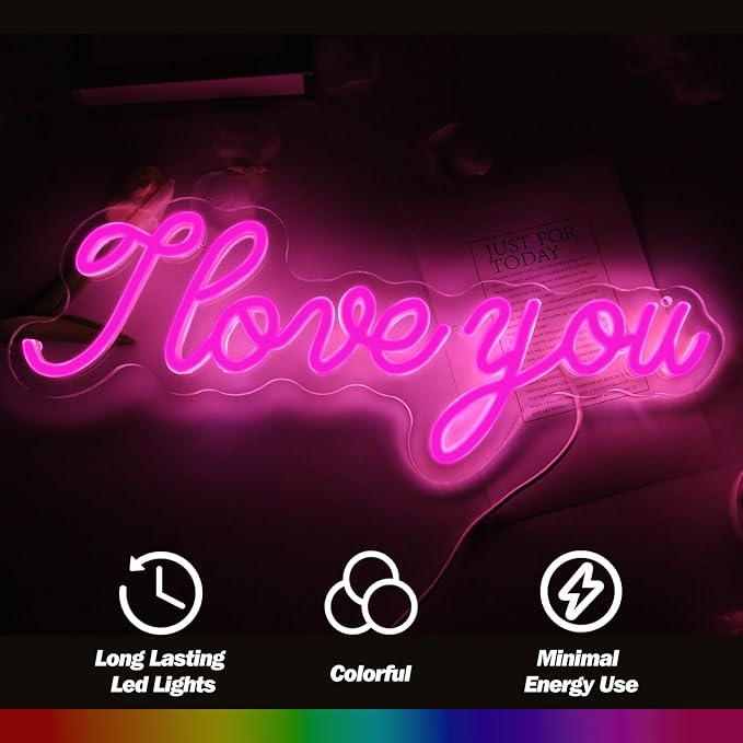 Goneons I Love You Neon Sign Neon Light for Wall Decor, Express with Neon Light, Pink LED Sign as Gifts for Valentine's Day,Brithday,Family,Lover,Children(I Love You)
