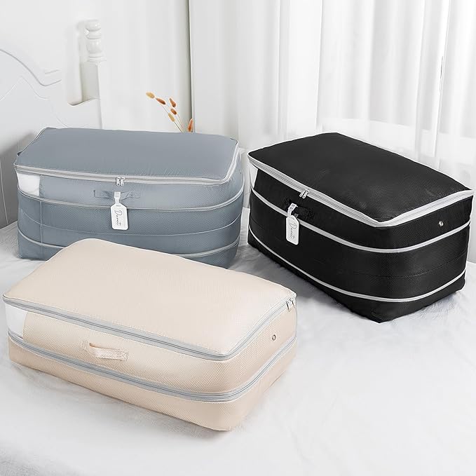 Comforter Storage Bag - Large Capacity Bedding Storage Bags Ultra Space Saving Self Compression Organizer, Washable Compression Bags for Storage Comforter Blanket Duvet Pillow, 2-Pack, Grey