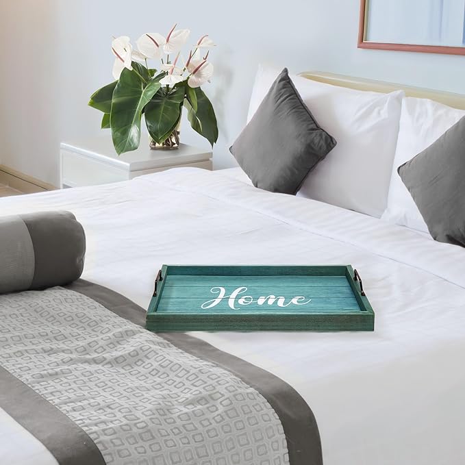 Elegant Designs, 15.50" x 12", Blue Wash Home Decorative Wood Serving Tray w/Handles (HG2000-BHW)