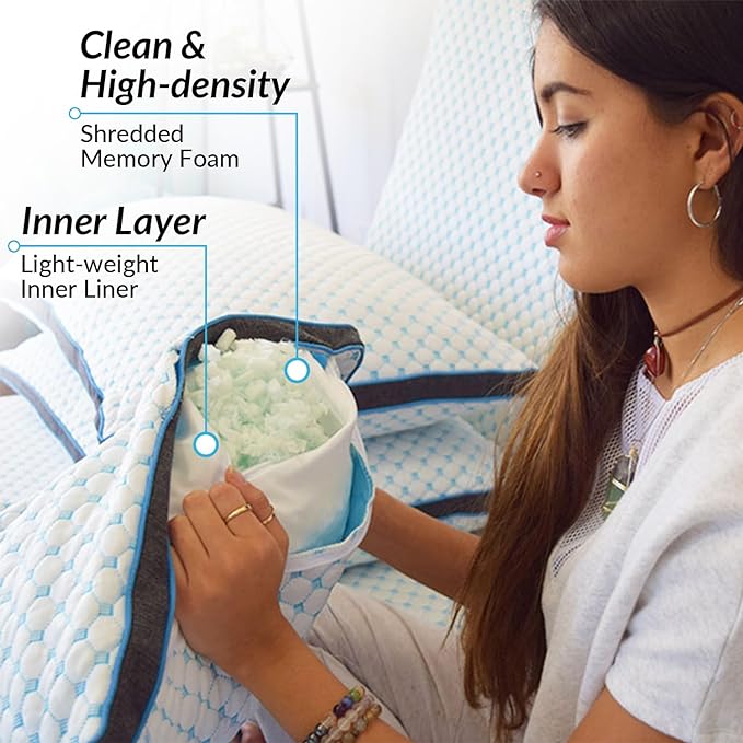 The Coldest Pillow - Adjustable Fill, Washable Cover, and Best for Breathable Cool While Sleeping -Premium (Queen)