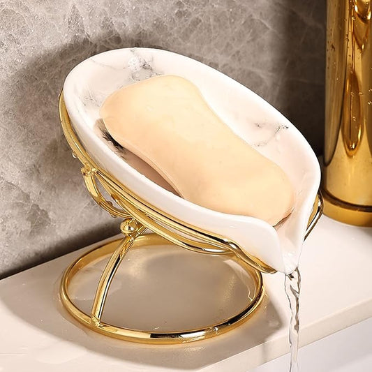 Leaf-Shaped Ceramic Soap Dish with Drain, Holder, Saver, Tray, Bar Soap Holder, Easy Cleaning, for Shower Bathroom Kitchen Sink Bathtub, Pro-Environment White