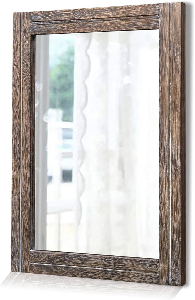 AAZZKANG Mirror with Wood Framed Rectangle Rustic Wall Mirrors Decor for Bedroom Bathroom Living Room Entryway