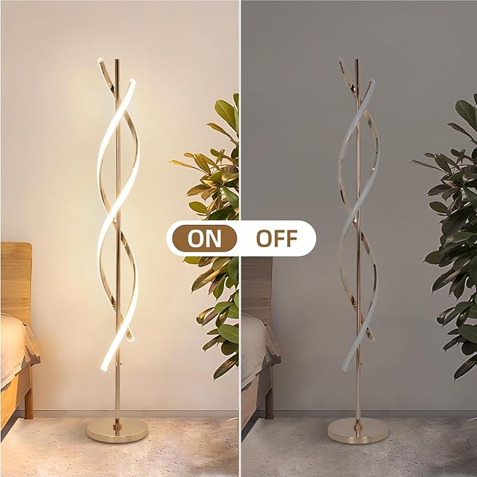 ADISUN 40W LED Floor Lamp Remote Control Dimmable Spiral Floor Lamp Indoor Tall Lamp Floor Lamps for Living Rooms Family Rooms Bedrooms Offices Lighting (Gold)