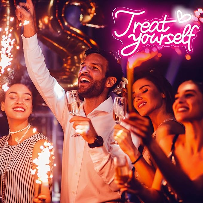 Treat Yourself Neon Sign for Wall Decor, LED Pink Neon Sign Treat Yourself Light with Heart, Room Decorations for Bedroom, Birthday Party, Wedding, Salon, Bar, Esthetician, Home, Girl Cave