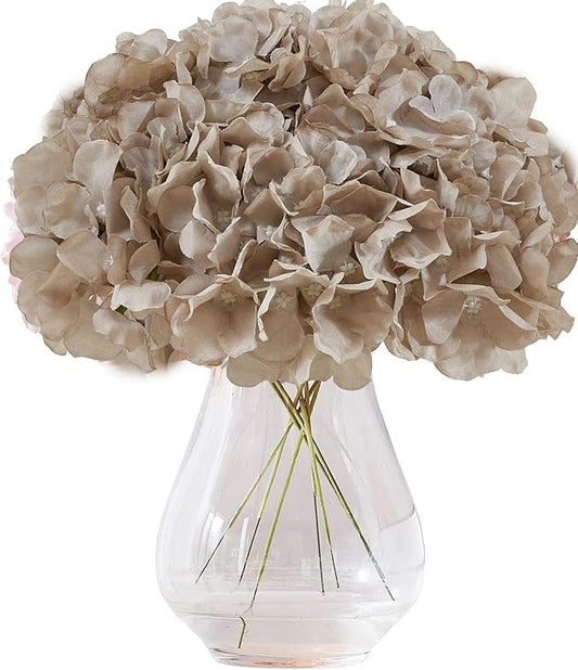 Artificial Hydrangea Flowers Coffee Heads 10 Fake Hydrangea Silk Flowers for Wedding Centerpieces Bouquets DIY Floral Decor Home Decoration with Stems(VASE NOT Included)