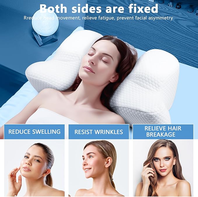 Benazcap Beauty Pillow - Flawless Face Pillow, Anti-Wrinkle & Anti-Aging Memory Foam Pillow for Neck & Shoulder Pain, Cervical Neck Pillow for Back Sleepers Reduces Pressure on Skin - White