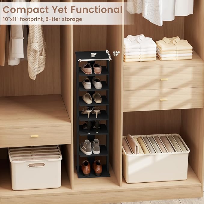 Tangkula 8-Tier Vertical Shoe Rack, Space-Saving Corner Shoe Organizer for 7 Pairs, Narrow Shoe Storage for Entryway, Front Door, or Closet